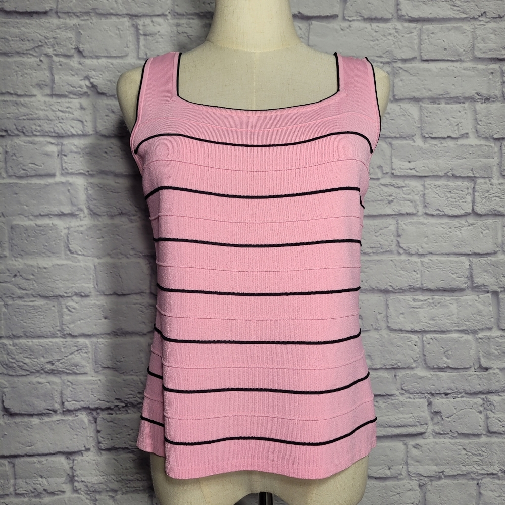 J.A.C. Pink 90s Style Pink with Black Striping Tank Top